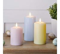 Lights4fun Set di 3 Candele TruGlow® in Cera Pastello Multicolor con LED Bianchi Caldi a Pile per Interni