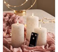Lights4fun Set di 3 Candele TruGlow® LED con Lune e Stelle con Timer e Telecomando Decorazione del Ramadan