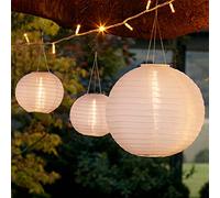 Lights4fun Set di 3 Lanterne Cinesi Bianche con LED ad Energia Solare per Giardino ed Esterni
