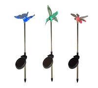 Lights4fun Set di 3 Paletti di Gardino ad Energia Solare a Forma di Farfalla, Colibrì e Libellula con Luci LED Cambiacolore per Uso in Esterni