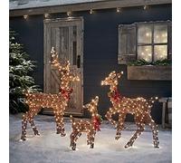 Lights4fun Set di 3 Renne di Natale Luminose in Filo di Cotone Marrone con 540 LED Bianchi Caldi Decorazione Natalizia Arredo Giardino Esterni