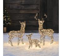 Lights4fun Set di 3 Renne Luminose in Vimini Rattan di 56 cm, 45 cm e 25 cm a 320 LED Bianco Caldo con Timer Decorazione di Natale Figura Natalizia per Interni ed Esterni