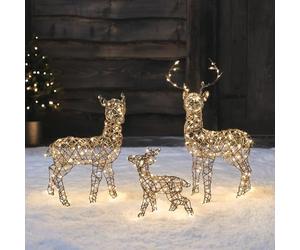 Lights4fun Set di 3 Renne Luminose in Vimini Rattan di 56 cm, 45 cm e 25 cm a 320 LED Bianco Caldo con Timer Decorazione di Natale Figura Natalizia per Interni ed Esterni