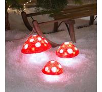 Lights4fun Set di 3 statuette LED in acrilico, funghi, decorazione natalizia per interni ed esterni, colore: bianco