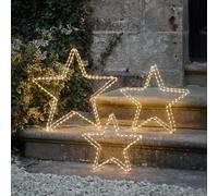 Lights4fun Set di 3 Stelle Luminose 3D in Metallo Dorato con 402 Micro LED Bianco Caldo Decorazione Natalizia per Interni ed Esterni