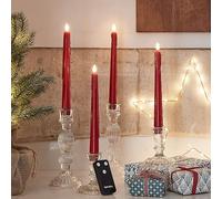 Lights4fun Set di 4 candele TruGlow® in vera cera rossa che cola con LED bianco caldo a batteria