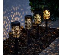 Lights4fun Set di 4 Paletti Solari Luminosi Marocchini con LED Bianchi Caldi per Arredo Giardino