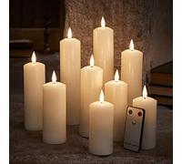 Lights4fun - Set di 9 Candele Avorio TruGlow® in Vera Cera a Pile con LED Bianco Caldo e Telecomando
