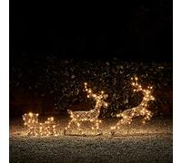 Lights4fun Slitta e Renne di 86 cm di Altezza in Rattan Marrone con 240 LED Bianchi Caldi Luci di Natale Decorazione Natalizia Figura di Natale per Uso in Esterni