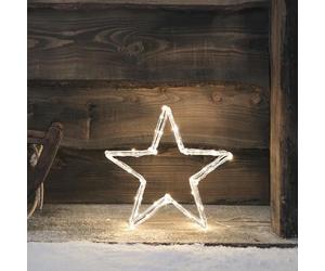 Lights4fun Stella Luminosa 3D da 30 cm in Acrilico con 50 Micro LED Blanco Caldo a Pile con Timer Decorazione Natalizia per Interni ed Esterni
