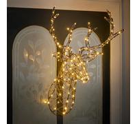 Lights4fun Testa di Cervo in Rattan di 84 cm Illuminata a Pile con 140 LED Bianchi Caldi con Timer Decorazione Natalizia Decorazione da Parete per Uso Interno ed Esterno