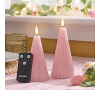 Lights4fun TruGlow - Coppia di candele a LED a forma di cono scanalato, con telecomando, colore: rosa cipria