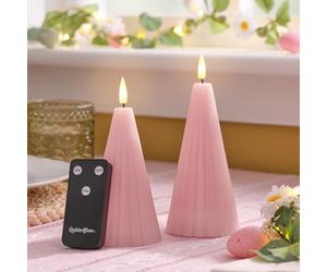 Lights4fun TruGlow - Coppia di candele a LED a forma di cono scanalato, con telecomando, colore: rosa cipria