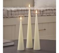 Lights4fun TruGlow - Set di 3 candele a forma di cono in vera cera, luce bianca calda, con telecomando e timer da 6 ore, funzionamento a batteria, decorazione primaverile per tavolo e soggiorno
