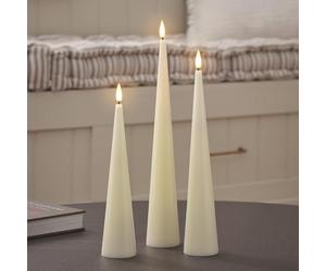 Lights4fun TruGlow - Set di 3 candele a forma di cono in vera cera, luce bianca calda, con telecomando e timer da 6 ore, funzionamento a batteria, decorazione primaverile per tavolo e soggiorno