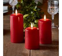 Lights4fun TruGlow - Set di 3 candele a LED rosse con telecomando, in vera cera, con funzione timer, fiamma tremolante