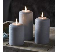 Lights4fun - TruGlow® Set di 3 Candele LED a Pile in Cera Grigia con Fiamma Realistica e Telecomando