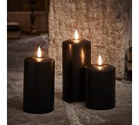 Lights4fun TruGlow® - Set di 3 candele nere a LED con timer, per interni di Halloween, decorazione da tavolo per Halloween