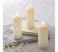 Lights4fun - TruGlow® Set di 3 Candele Pilastro LED a Pile in Cera d'Avorio con Stoppino e Fiamma Realistica