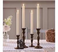 Lights4fun TruGlow® Set di 4 Candele Affusolate LED Ricaricabili Senza Fiamma a LED Bianco Caldo a Pile in Vera Cera con Timer e Telecomando Decorazione per Interni