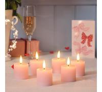 Lights4fun TruGlow Set di 6 lumini rosa a coste in vera cera | LED tremolanti bianchi caldi | con telecomando e timer da 6 ore | funzionamento a batteria | decorazione per la primavera e il soggiorno