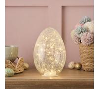 Lights4fun Uovo di Pasqua in Vetro Craquelé da 21 cm con 50 LED a Luce Calda a Batteria con Timer Decorazione da Tavola per Interni