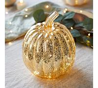 Lights4fun Zucca di Halloween in Vetro Color Oro Antico con LED di Luce Bianca Calda a Pile per Uso in Interni
