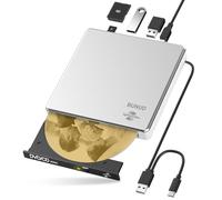 LightScribe - Unità CD DVD esterna, USB 3.0 e tipo C portatile CD/DVD +/-RW Drive Burner con slot SD/TF e 2 USB, lettore DVD ottico sottile per laptop, Mac, MacBook Pro Air Windows 11/10 PC Apple iMac