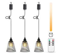Lightsjoy 3 Paralume Lampadario Da Esterno A Batteria Lampadario Sospensione Con Telecomando, Dimmer, Timer IP65 Impermeabile Luci Led Senza Filo Per Giardino, Nero Industriale Lampadario Soggiorno