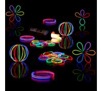 Relaxdays Lightstick con Connettori, Durata Luce 8 Ore, 100 Bastoncini Fluorescenti, Braccialetti Luminosi, Vari Colori