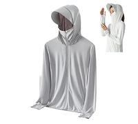 Lightweight Sun Protection Clothing for Men and Women-UPF 50+ Long Sleeve Sun Protection Hoodie Shirt with Pockets (M,Light Grey)