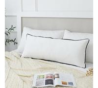 LIGICKY Federa per cuscino lombare lungo 35,6 x 91,4 cm, in velluto bianco con bordo in corda nera, federa decorativa rettangolare per cuscino per il corpo con accento testurizzato per letto e divano