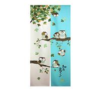 LIGICKY Noren giapponese, tenda lunga per porta, tenda per mosche, zanzariera, divisorio per ambienti, colore verde, 85 x 150 cm (gufo su albero)