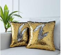 LIGICKY - Set di 2 federe per cuscino con paillettes luccicanti e quadrate decorative, ideali per la casa, Natale, festa di nozze, decorazioni per feste, 45,x 45 cm, oro e argento