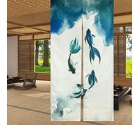 LIGICKY Tenda cinese a inchiostro lungo giapponese Noren in lino con stampa di pesce koi asiatico per finestra trattamento, decorazione domestica, 85.1 cm di larghezza x 180.1 cm di lunghezza