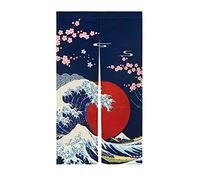 LIGICKY Tenda giapponese Noren Ukiyoe Hokusai The Great Wave Off Kanagawa Sun Cherry Blossoms stampata per il trattamento delle finestre e del ristorante, decorazione della casa, 85 x 150 cm, blu