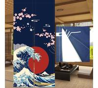 LIGICKY Tenda noren giapponese per porta, motivo Ukiyoe Hokusai, con stampa di fiori di ciliegio, per casa, ristorante, 85 x 180 cm, double face