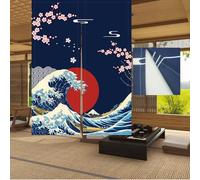 LIGICKY Tenda noren giapponese per porta, motivo Ukiyoe Hokusai, con stampa di fiori di ciliegio, per casa, ristorante, 85 x 120 cm, double face