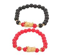 LIGIGWASH 2 Pezzi Braccialetti Dragone Vintage per Teen Elastici Abbinati per Gioielli Fortunati in Rosso e Nero per Anno del Accessori Moda Versatili