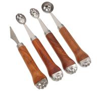 LIGIGWASH 4 Pezzi Fruit Ball Maker in Acciaio Inox con Manico in Legno Cucchiaio per Melone e Strumento Intaglio Frutta per Anguria Melone e Gelato Utensile Versatile per Preparazioni