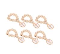 LIGIGWASH 6pezzi Portachiavi in Legno Con Perle Religioso Con Crocifisso Cattolico Per Preghiera Per Battesimo Prima Comunione e Feste Spirituali