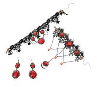 LIGIGWASH Collana in Pizzo Gotico Nero Gemme Rosse Choker Elegante e Morbido per Feste di Halloween e Eventi Tema Gotico per Donne e Ragazze