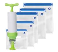 LIGIGWASH Set 6 Sacchetti Sottovuoto per Conservazione Alimenti in P pe Trasparenti Pompa Manuale Verde, Sacchetto Freschezza di Varie Misure per Cucina e Viaggi, Protezione Freschezza