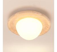 LIGINOK Plafoniera da incasso moderna in pietra naturale lampada da soffitto in legno lampadario con paralume in travertino giallo, illuminazione decorativa per interni per camera da letto, balcone