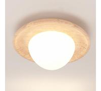 LIGINOK Plafoniera da incasso moderna in pietra naturale lampada da soffitto in legno lampadario con paralume in travertino giallo, illuminazione decorativa per interni per camera da letto, balcone