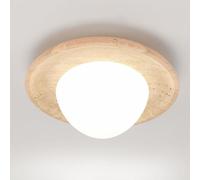 LIGINOK Plafoniera da incasso moderna in pietra naturale lampada da soffitto in legno lampadario con paralume in travertino giallo, illuminazione decorativa per interni per camera da letto, balcone
