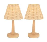 LIGKIN 2 Pezzi Lampada da Tavolo Vintage con Paralume in Bambù Intrecciato a mano, E27 Lampada da comodino Legno con Interruttore Illuminazione per Camere da letto, Soggiorni e Lettura