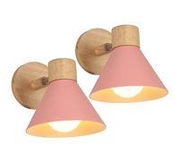 LIGKIN 2 Pezzi Lampade da Parete Interni Moderna E27 Applique da Parete Industriale Vintage Lampada da Parete Ruotabile in Legno Lampada a Muro per Camera Soggiorno Caffè, Ø18cm(Rosa)