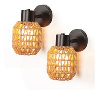 LIGKIN 2 Pezzi Vintage Applique da Parete Industrial E27 Lampada da parete Paralume Cilindrico Creative Metal Rotating Design Rattan Lampada Retro per Corridoio Scala Cucina