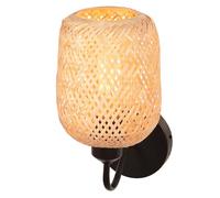 LIGKIN Applique da Parete Vintage con Paralume in Bambù Intrecciato a Mano E27 Lampada da Parete Stile Boemo Deco Lampada Interna per Camera da letto, Soggiorno, Corridoio